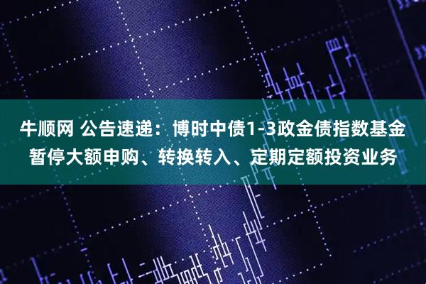 牛顺网 公告速递:博时中债1-3政金债指数基金暂停大额申购、转换转入、定期定额投资业务