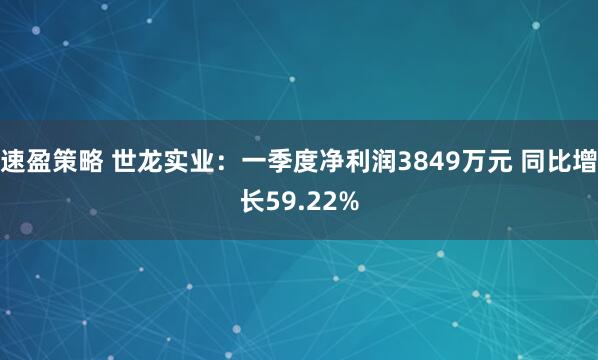 速盈策略 世龙实业:一季度净利润3849万元 同比增长59.22%